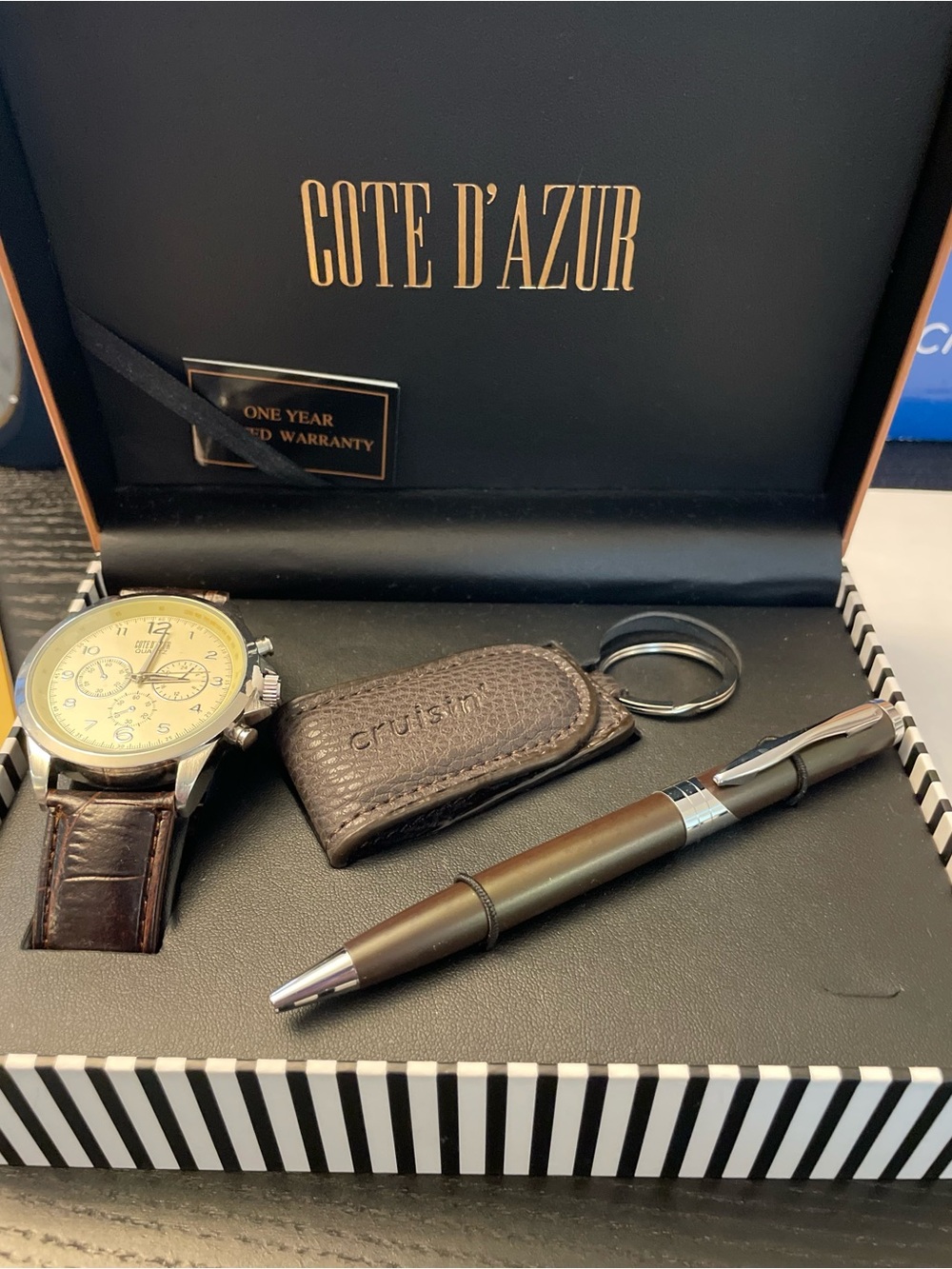 Cote d'Azur Men's Brown Leather Watch Gift Set
